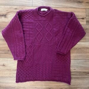 Blarney Woollen Mills Wool Chunky Cable Knit Sweater Pink Purple Ireland Sz M